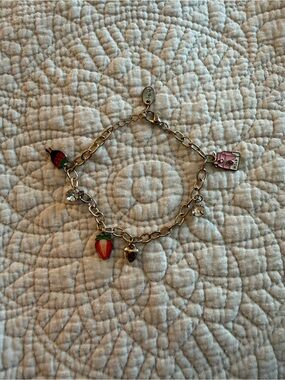Silver Charm Bracelet with Red Strawberry and Pink Charm